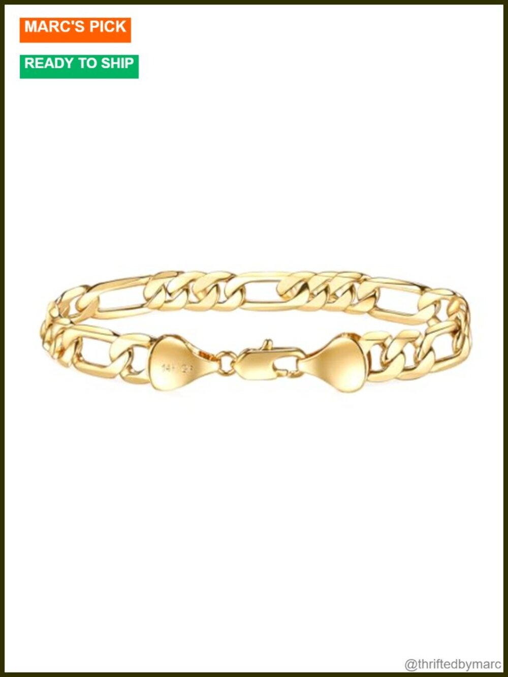 14K Gold Diamond-Cut Figaro Link Chain Bracelet Dainty Gift for Men & Women